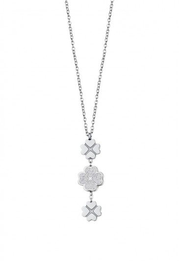 Collana Luca Barra Acciaio Quadrifogli Glitter Bianco CK1418