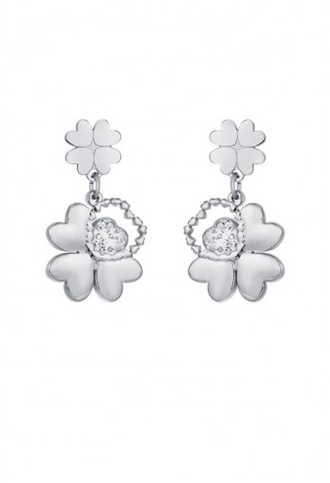 Orecchini Luca Barra Donna Quadrifoglio Cuore Glitter Acciaio Portafortuna OK1064