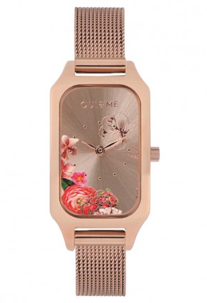 Orologio Oui&Me Donna Finette Rettangolare Quadrante Rosa Fiori Erbe Cinturino Acciaio ME010123