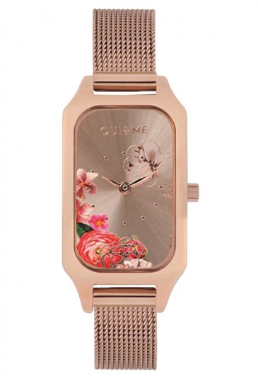 Orologio Oui&Me Donna Finette Rettangolare Quadrante Rosa Fiori Erbe Cinturino Acciaio ME010123