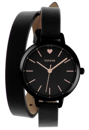 Orologio Oui&Me Donna Petite Amourette Quadrante Nero Cuore Cinturino Doppio Giro Pelle ME010050