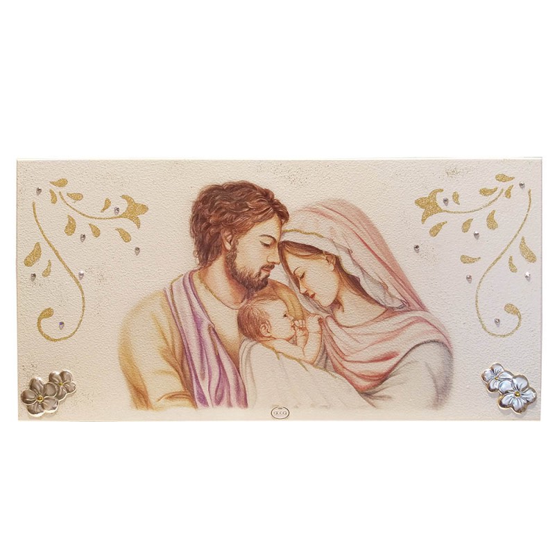 Quadro Sacra Famiglia Argento Legno Misura 40X20 Regalo Nozze 131DF.1