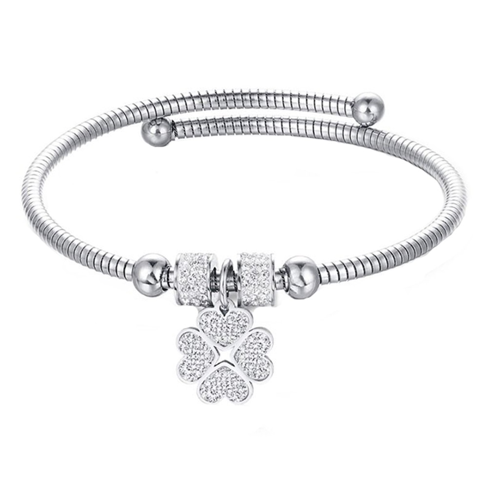 Bracciale Portafortuna SAGA GIOIELLI Con Cristalli Quadrifoglio - Acciaio Inossidabile, Per Donna - Foto 9