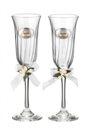 Coppia Bicchieri Flute Nozze Oro Logo 50 Anni Matrimonio Regalo 16508