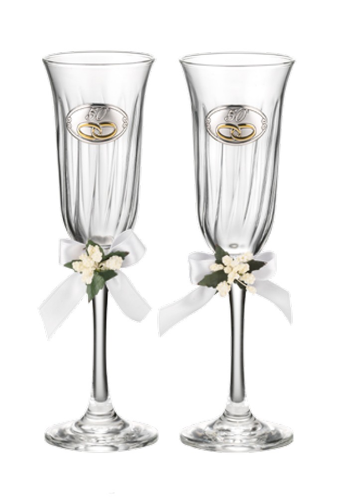 Flute Da Champagne Per Matrimonio Con Pizzo Bianco | Bicchieri Eleganti Per Sposi - Regalo Di Nozze - Foto 2
