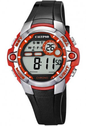 Orologio Calypso Digitale Cronografo Luminoso Nero Rosso 10 ATM K5617/5