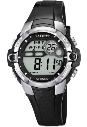 Calypso Flash Time Orologio Digitale Uomo K5819/2, Quarzo, 10 ATM, Cronografo, Doppio Fuso, Gomma Blu