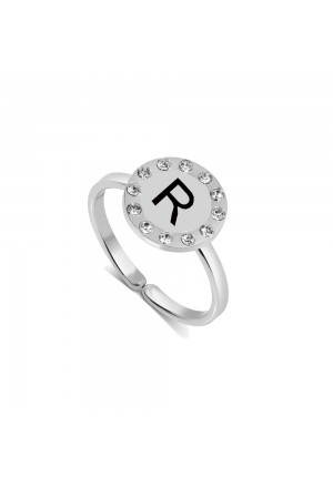 Anello Iniziale Dvccio Petit Tresor Lettera R Ottone Silver Cristalli Regolabile H9NHAFM