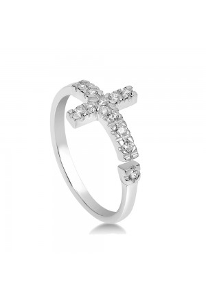 Anello Rosario Dvccio Argento Cristalli Bianchi Croce Regolabile ZOCDSFM