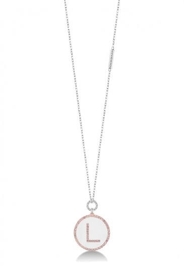 Collana Dvccio Lunga Lettera L Argento Smalto Bianco HIDU5FM