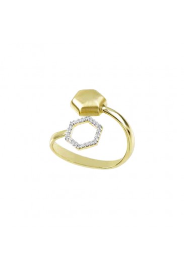 Anello Aquaforte Argento Gold Esagono Bombato Cristalli White Donna GGZ5DFM