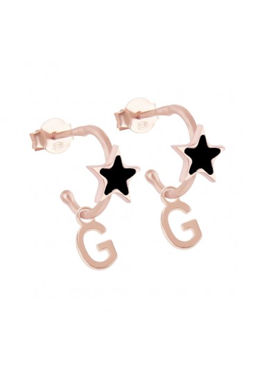 Orecchini Cerchio Dvccio Stella Smalto Nero Argento Rosa Lettera G Collezione Megghy LAHLJFM