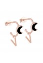 Orecchini Cerchio Dvccio Luna Smalto Nero Argento Rosa Lettera V Collezione Megghy XJZCUFM