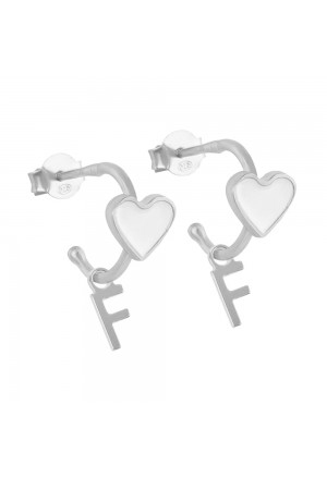 Orecchini Dvccio Argento Cuore Lettera F Smalto Bianco HXAIAFM