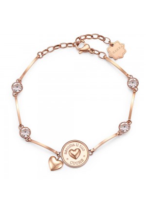 Bracciale Brosway Chakra Cuore Incisione Ascolta Il Tuo Cuore Cristalli Acciaio Rosa BHKB040