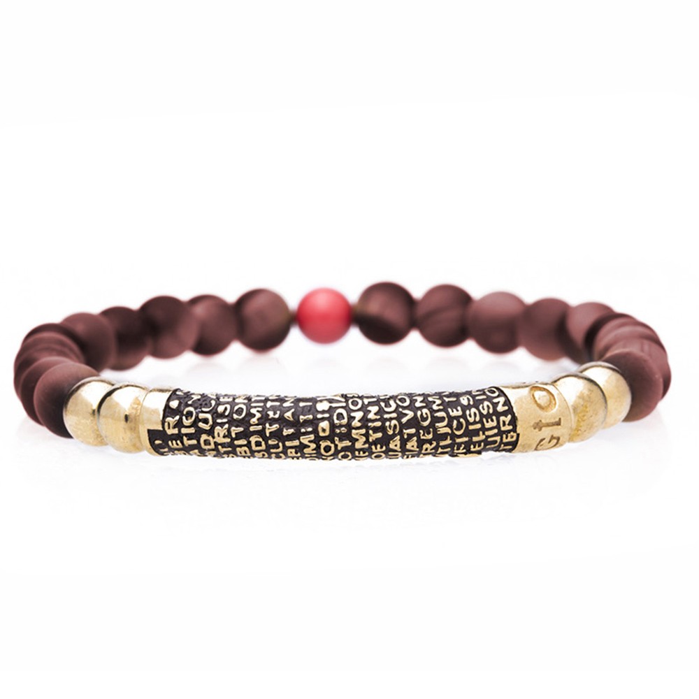Bracciale Elastico Pietre Marroni Argento Preghiera Padre Nostro Agios