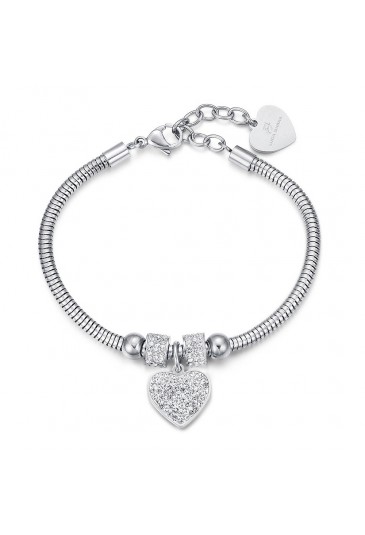 Bracciale Donna Acciaio Charm Cuore Cristalli Bianchi Luca Barra BK1933