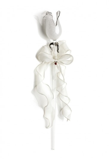 Fiore Rosa Vetro Soffiato Murano Granigliato Lunghezza 35 Cm SA 105