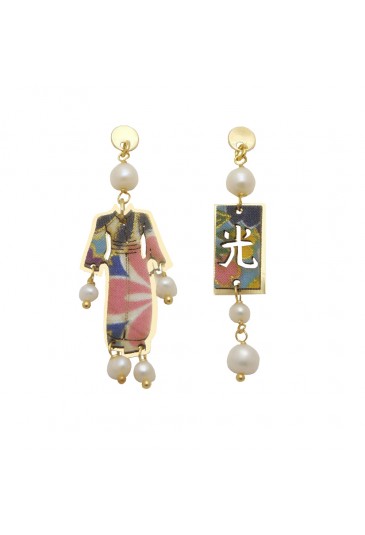 Orecchini Asimmetrici Lebole Gioielli Kimono Mini Argento Seta Giapponese Perla E04INFM