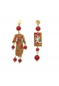 Orecchini Asimmetrici Lebole Gioielli Kimono Mini Argento Seta Giapponese Pietra Rosso Rubino GZFNXFM