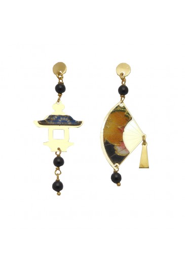 Orecchini Lebole Ventaglio Fujiyama Mini Argento Seta Nero YLDRLFM