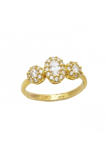 Anello Trilogy Oro Giallo 18KT Pietre Duralite White Misura 13 Fantasia Monile 7FQR6FM