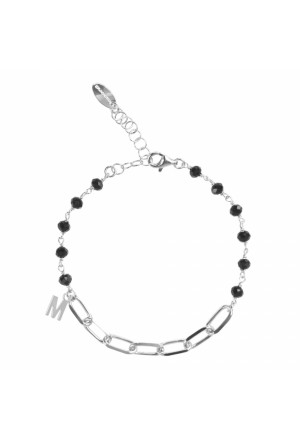 Bracciale Dvccio Collezione Diva Argento Rodio Catena Pietre Nere Lettera M EBJMWFM
