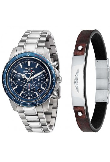 Kit Regalo Orologio + Bracciale Sector 550 Cronografo Chrono Blu Cuoio Uomo R3273993005