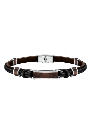 Bracciale Sector Cuoio Legno Naturale Wood Acciaio Uomo SATL12