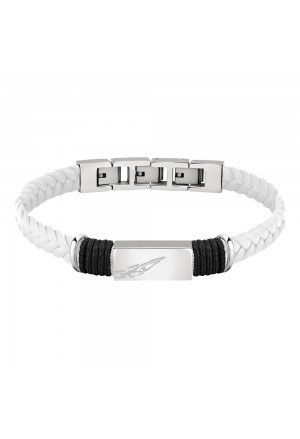 Bracciale Sector Cuoio Bianco Acciaio Targa Ascia Uomo SZV64