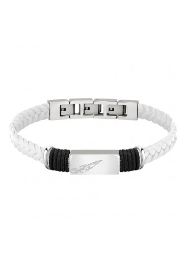 Bracciale Sector Cuoio Bianco Acciaio Targa Ascia Uomo SZV64