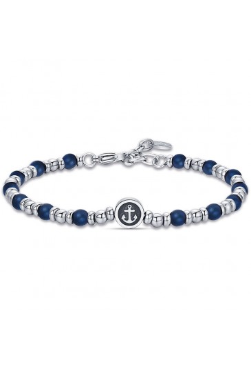 Bracciale Luca Barra Acciaio Ancora Ematite Blu BA1283