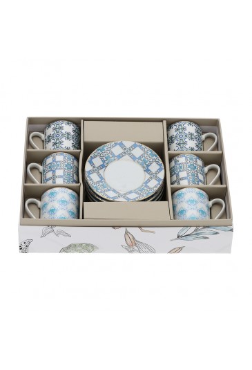 Box 6 Tazzine Caffe Porcellana Kasmir Bianco Blu Hervit CNI7UFM