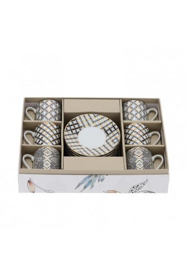 Box 6 Tazzine Caffe Porcellana Marrakech Bianco Nero Hervit UJS9AFM