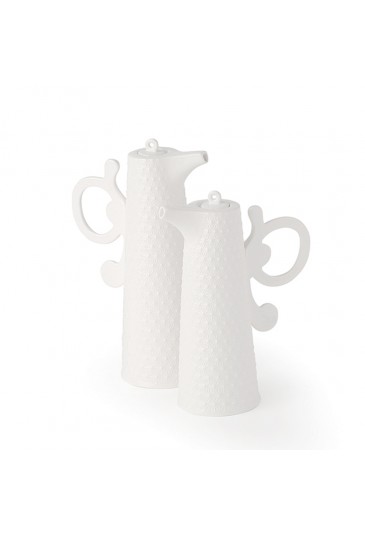 Set Olio/Aceto Porcellana Bianco Textur Rilievo Manici Farfalla 2RMRCFM