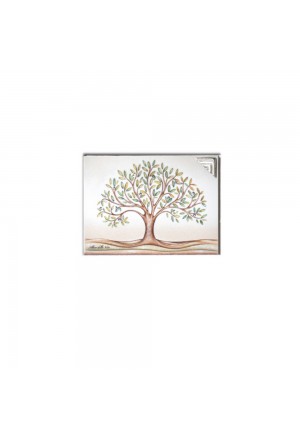 Quadro Miniatura Albero Della Vita Legno Dipinto Placchetta Argento Bomboniera Misura 8X1 Acca MIN.4