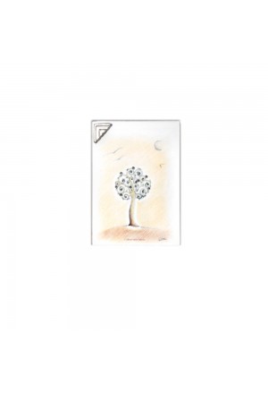 Quadro Miniatura Albero Della Felicità Legno Dipinto Placchetta Argento Bomboniera Misura 8X11 Acca MIN.6