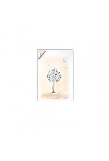 Quadro Miniatura Albero Della Felicità Legno Dipinto Placchetta Argento Bomboniera Misura 8X11 Acca MIN.6