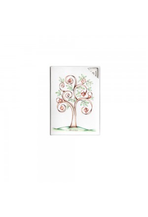 Quadro Miniatura Albero Dei Desideri Legno Dipinto Placchetta Argento Bomboniera Misura 8X11 Acca MIN.8