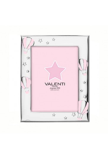 Cornice Portafoto Bimba Rosa Argento Bilamina Mongolfiera Stelle Legno Bianco Misura 9X13 Valenti 73129/4R