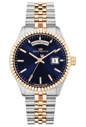 Orologio Philip Watch Caribe Solo Tempo Quadrante Blu Datario Acciaio Bicolore Uomo R8253597057