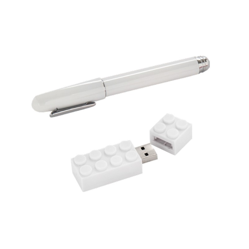 Kit Penna + Chiavetta USB 16GB Bianco Tipo Lego Atelier S9LTLFM