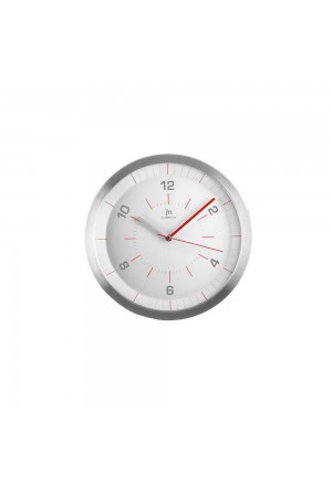 Orologio Da Parete Lowell Alluminio Satinato Quadrante Bianco Dettagli Rossi Movimento Silenzioso 14966-CF-R