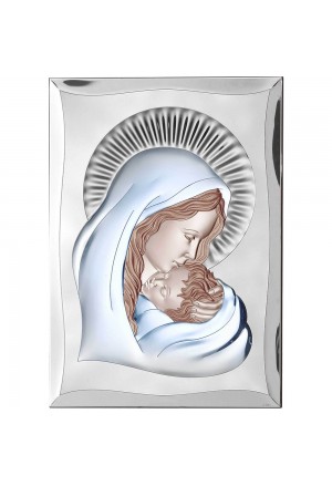 Quadro Sacro Madonna Con Bambino Argento Dettagli Colorati 28X40 Valenti 81300/6L COL