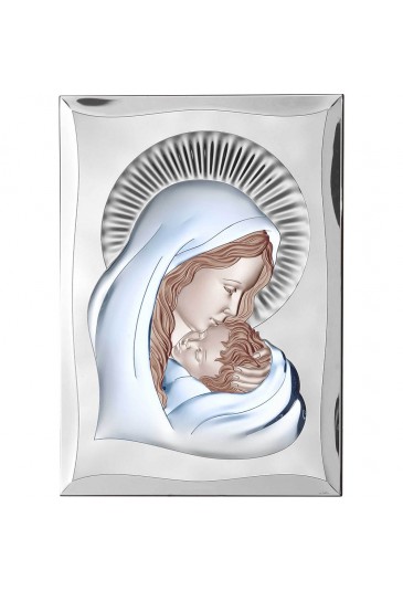 Quadro Sacro Madonna Con Bambino Argento Dettagli Colorati 28X40 Valenti 81300/6L COL