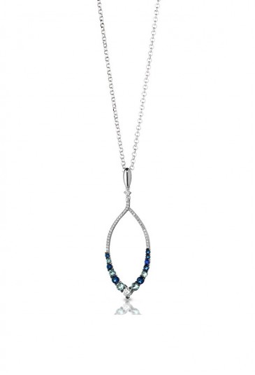 Collana Argento Ciondolo Ovale Cristalli Blu Mediterraneo P08ABC01