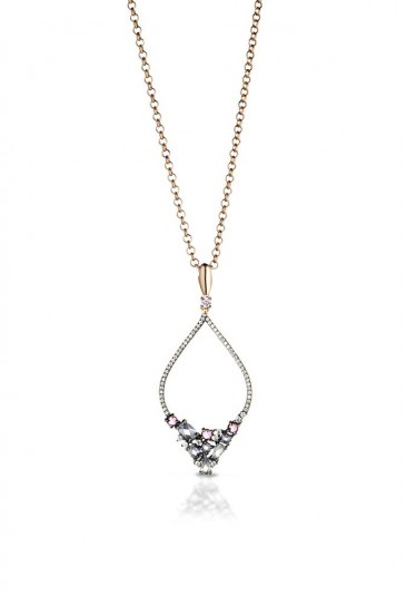 Collana Argento Ciondolo Ovale Cristalli Rosa Lilla Mediterraneo P04RAC01