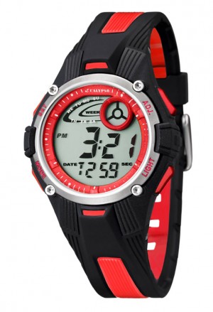 Orologio Calypso Digitale Cronografo Luminoso Nero Rosso Bambino Ragazzo K5558/5