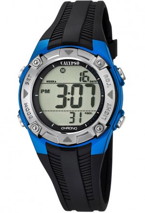 Orologio Calypso Digitale Cronografo Luminoso Nero Blu Bambino Ragazzo K5685/5