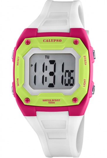 Orologio Calypso Digitale Multifunzione Bianco Fuxia Verde Bambina K5813/1